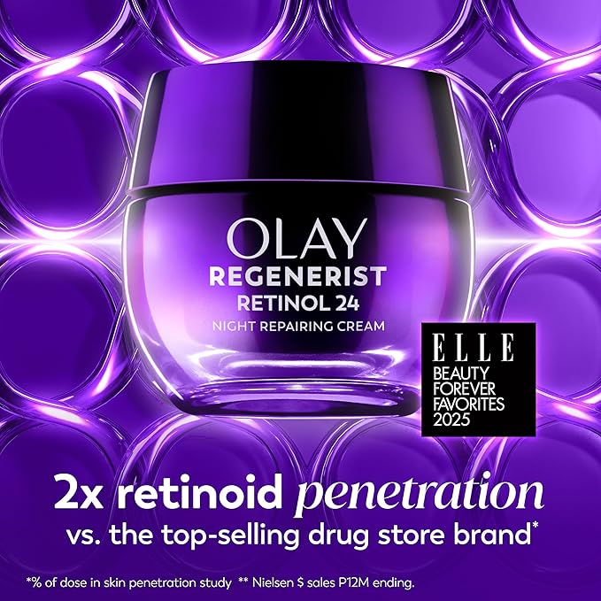 Olay Retinol Night Cream for Women, Anti-Aging Face Moisturizer, Fragrance-Free, Non Greasy - Anti-Wrinkle, Smooth Fine Lines, Hydrating Skin Care - Triple Collagen Cream, Peptide, Niacinamide, 1.7oz