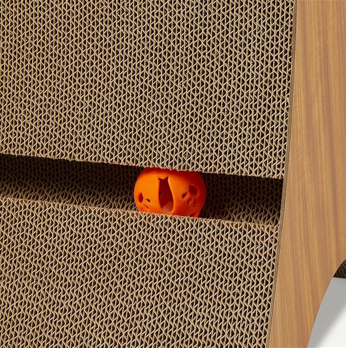 Amazon Basics Corrugated Cardboard Cat Scratchers Bed, Cat Scatch Pad, Lounge Bed, FSC-Certified, 34.3 x 11.8 x 11.8 in, Wooden Color