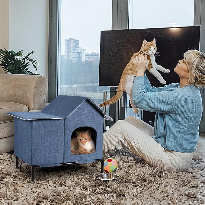 COZlPETA0 Outdoor Cat Houses Weatherproof Shelter for Outdoor Feral Cats and Kitty with Pad 23 X 20 X 17 inches(Blue)