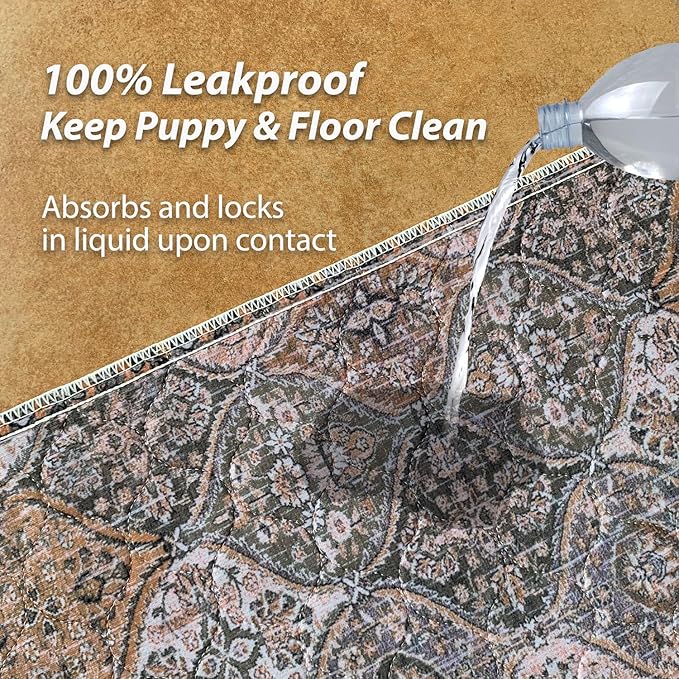 nunubaby Washable Pee Pads for Dogs, Stylish, Non-Slip and Leak-Proof Pee Pads. Reusable Potty Pads for Dogs for Crates and Floors.(Brown/Multi, 48" x48")