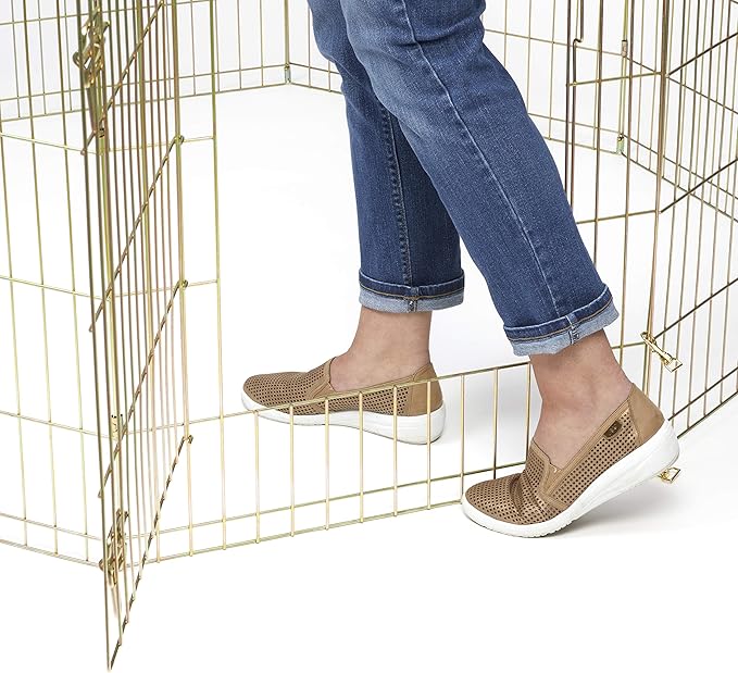 MidWest Homes for Pets Folding Metal Dog Exercise Pen, Indoor/Outdoor Playpen with Door, 16 Sq Feet of Play Space, 48-Inches Tall, Gold Zinc