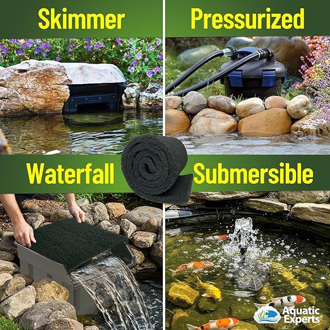Aquatic Experts Classic Koi Pond Filter Pad COARSE – Bulk Roll Pond Filter Media, Rigid Ultra-Durable Latex Coated Fish Pond Filter Material US (16" x 56", Coarse (Black))