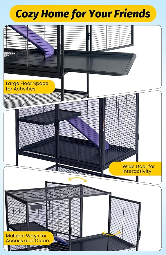 Garvee Small Animal Cage, 36 in H Deluxe Ferret Cage - 4 Tier Large Chinchilla Cage with Removable Ramp, Hammock,Removable Tray for Ferret, Chinchilla, Guinea Pig,Hamster