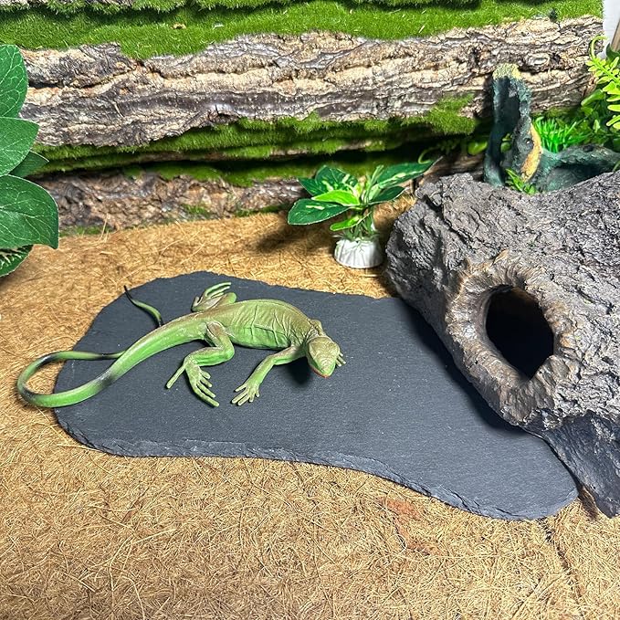 Tfwadmx Reptile Basking Platform,11''x5.5'' Tortoise Rock Plate Feeding Food Bowl Dish Feeding Slate Turtle Bathing Resting Platform for Lizard Gecko Bearded Dragon Chameleon Snake Frog