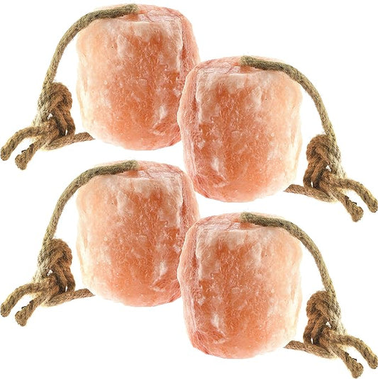 UMAID Himalayan Salt Lick 6 lbs. on Rope for Horses, Deer, Goats, Cow, Sheep, Cattle, Alpacas, and Livestock – Mineral Horse Treats, Natural Himalayan Rock Salt Block for Deer and Horses, 4 Pack