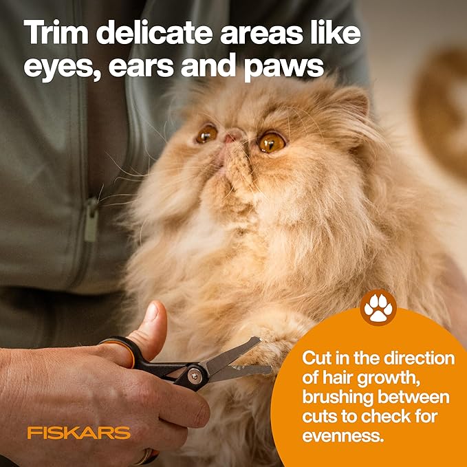 Fiskars Pet Scissors, Dog & Cat Grooming Scissors, Rounded Tips & SoftGrip Handle for Delicate Areas, Cat and Dog Supplies, 5.5”, Orange/Black, Detailing Scissors