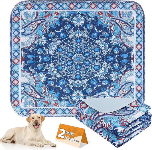 KOOLTAIL Washable Pee Pads for Dogs, 2 Pack Super Absorbent Reusable Puppy Training Pads Waterproof, Nonslip and Leak-Proof Dog Pee Pads, Large Pet Mats Whelping Pads for Floor, Crate, Couch 36"x41"