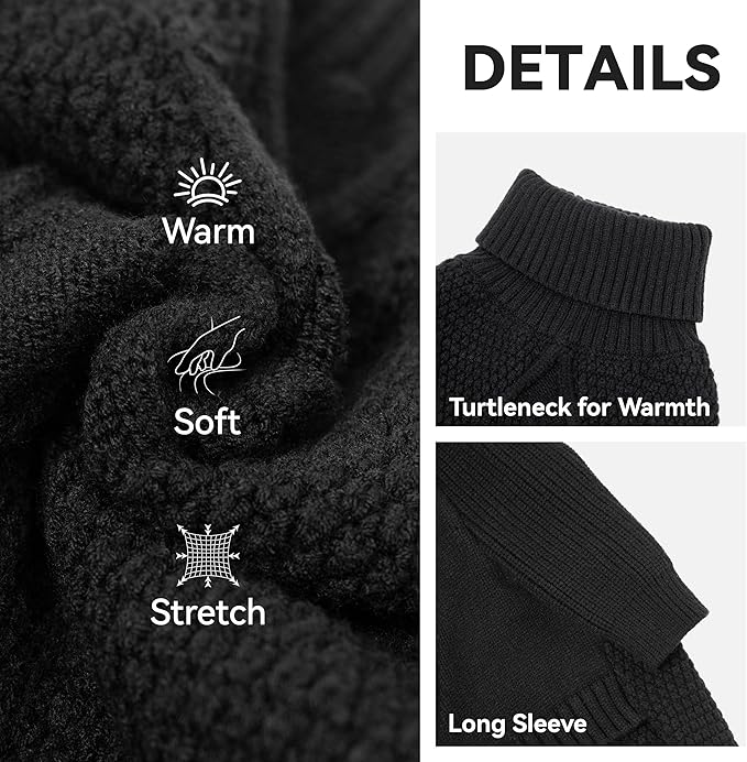cyeollo Warm Stretchy Sweaters for Medium to Large Dogs Boy & Girl, Pullover Knitted Thermal Winter Big Dog Clothes with Sleeves Turtleneck Pet Beagle Border Collie Apparel, Black XXL
