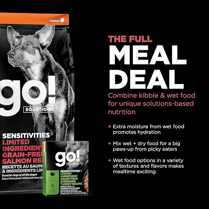 Go! Solutions Sensitivities Limited Ingredient Salmon Grain-Free Dry Dog Food, Chicken-Free Kibble Made by Experts for Sensitive Stomachs & Food Allergies, for Puppies, Adults, & Seniors, 3.5 lb Bag