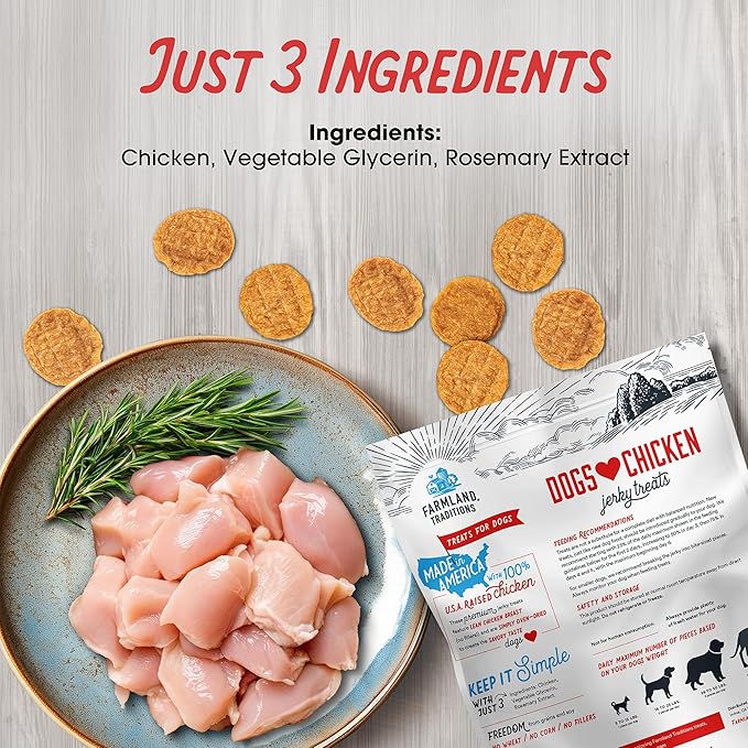 Farmland Traditions Dogs Love Chicken Jerky Dog Treats with Only 3 Ingredients and No Fillers, 1 Pound Bag (Pack of 2)