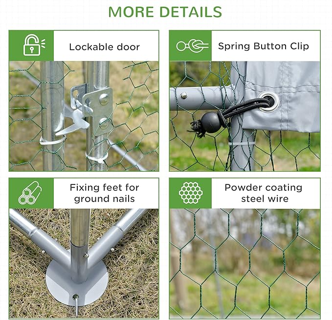 PawHut Large Chicken Coop Metal Chicken Run with Waterproof and Anti-UV Cover, Dome Shaped Walk in Fence Cage Hen House for Outdoor and Yard Farm Use, 1" Tube Diameter, 9.2' x 24.9' x 6.5'
