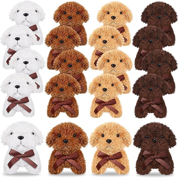 Sosation 20 Pcs 4.72 Inch Mini Puppy Stuffed Animal Adopt a Puppy Favors Small Push Dogs Bulk Valentines Party Gifts for Kids Birthday Easter Fillers Carnival Prize (Bows,Multicolor)