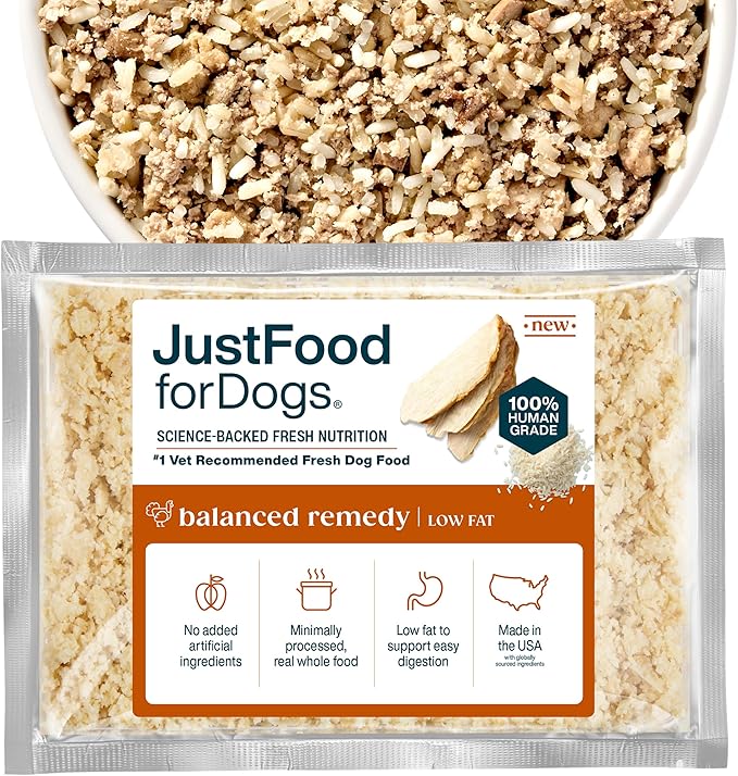 JustFoodForDogs Frozen Fresh Dog Food for Sensitive Stomachs, Complete Meal or Dog Food Topper, Balanced Remedy Human Grade Dog Food Recipe, 18 oz (Pack of 7)