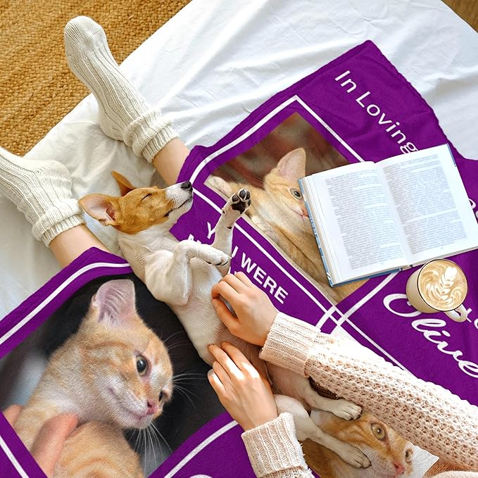 Custom Blanket with Picture, Personalized Pet Memorial Blanket in Memory of Cats, Loss of Pet Sympathy Gift