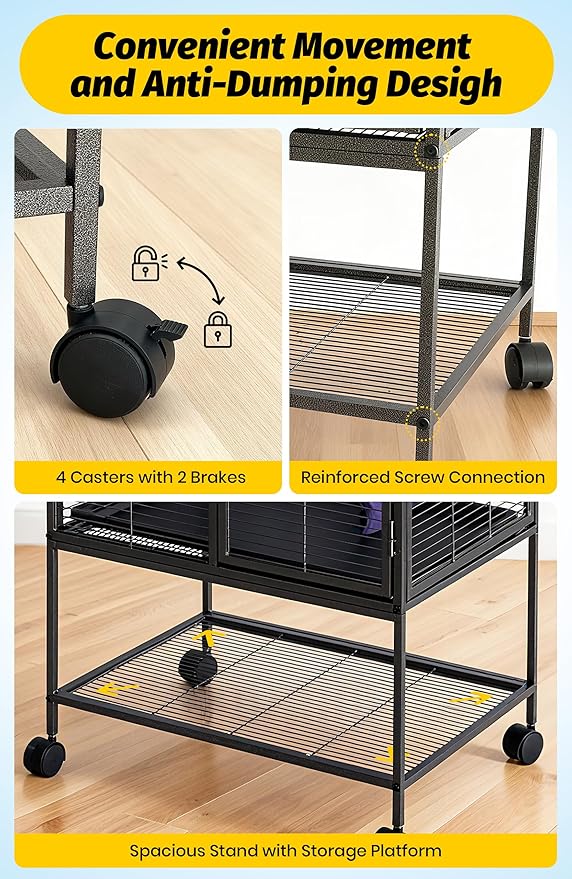 Garvee Metal Small Animal Cage,34 ''H Multi-Level Ferret Cage for Small Animals - Large Hamster Cage with Ramp, Extra Storage Stand, RemovableTray for Chinchilla, Rabbit, Guinea Pigs, Hedgehog, Gerbil
