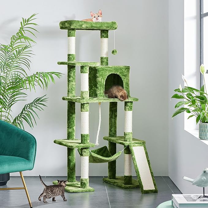 Yaheetech Cat Tree Cat Tower, 63in Multi-Level Cat Tree for Indoor Cats w/Sisal-Covered Scratching Posts & Condo, Cat Furniture Activity Center for Cats Kitten, Green