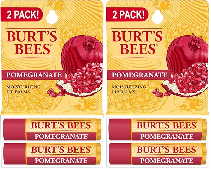 Burt's Bees Lip Balm Easter Basket Stuffers - Pomegranate, Lip Moisturizer With Responsibly Sourced Beeswax, Tint-Free, Natural Conditioning Lip Treatment, 2 Tubes, 0.15 oz. (Pack of 2)
