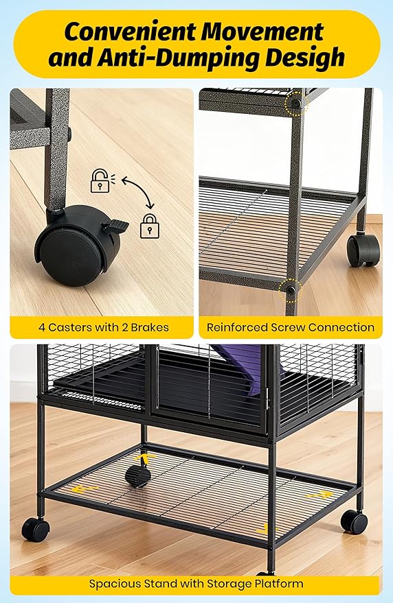 Garvee Small Animal Cage, 36 in H Deluxe Ferret Cage - 4 Tier Large Chinchilla Cage with Removable Ramp, Hammock,Removable Tray for Ferret, Chinchilla, Guinea Pig,Hamster