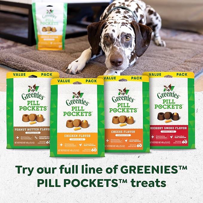 Greenies Pill Pockets for Dogs, Large Size Soft Dog Treats, Chicken Flavor and Peanut Butter Flavor, 7.9 oz. Pouch