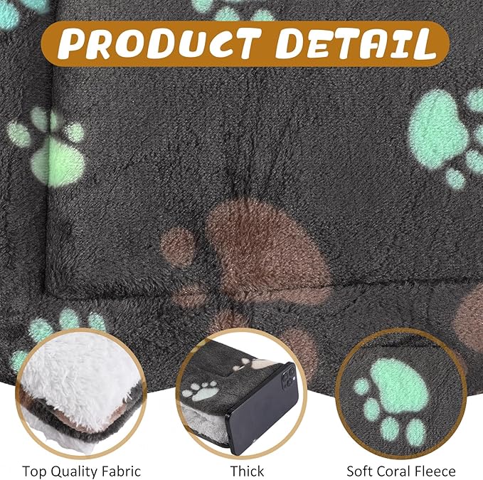 Tuanse 4 Pack Ultra Soft Dog Cat Bed Mat with Cute Prints Reversible Fleece Dog Crate Kennel Pad Cozy Washable Thickened Hamster Guinea Pig Pet Bed Mat for Small Animals(23 x 18 Inches,Black)