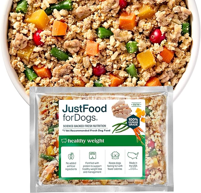 JustFoodForDogs Fresh Frozen Healthy Weight Management Dog Food, Fresh Pet Meals or Toppers for Dog Weight Control, Human Grade, Vet Recommended, High Fiber, Lean Pork, 18-oz Pouch, case of 7