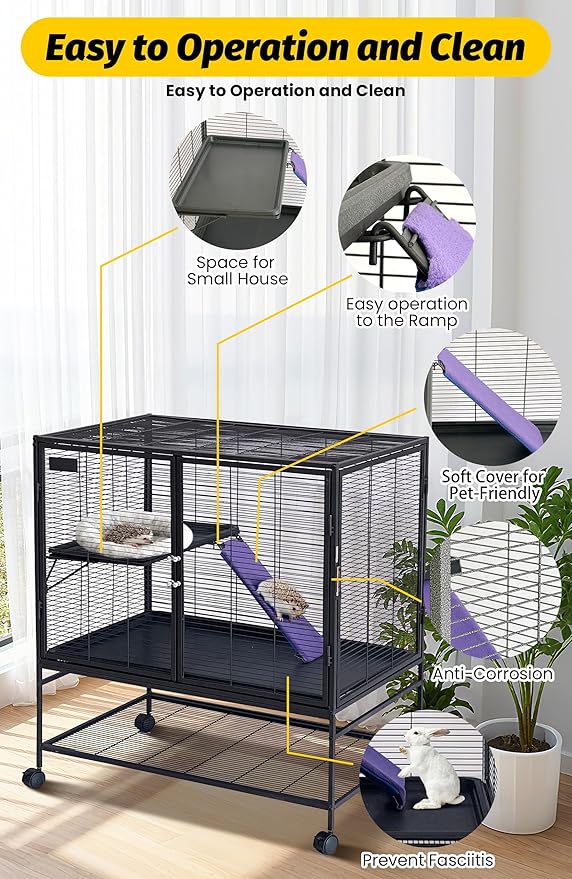 Garvee Metal Small Animal Cage,39 ''H Multi-Level Ferret Cage for Small Animals - Large Hamster Cage with Removable Ramp, Removable Tray for Chinchilla, Rabbit, Guinea Pigs, Hedgehog, Gerbil