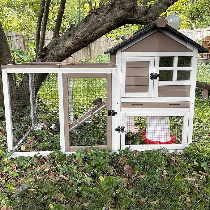 GUTINNEEN Rabbit Hutch Outdoor Rabbit Cage Indoor, 51.6" L Wooden Bunny Cage with No Leakage Pull Out Tray, Guinea Pig Cage for Small to Medium Animals(Brown)