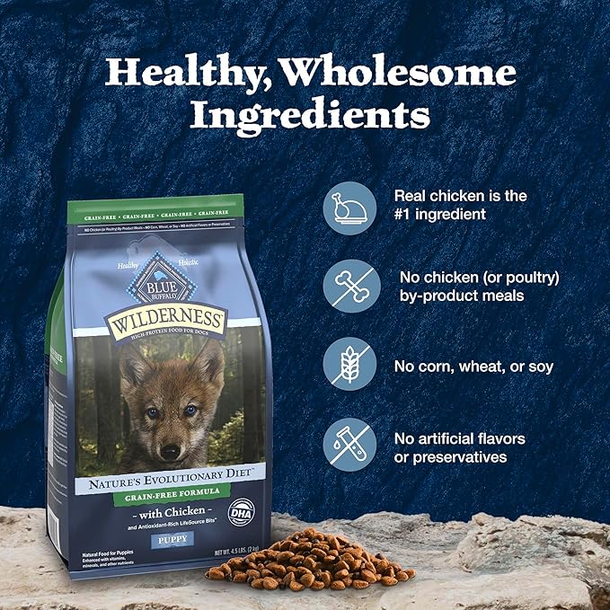 Blue Buffalo Wilderness Puppy High-Protein Dry Dog Food with Real Chicken, Grain-Free, Made in the USA with Natural Ingredients, Chicken, 4.5-lb Bag