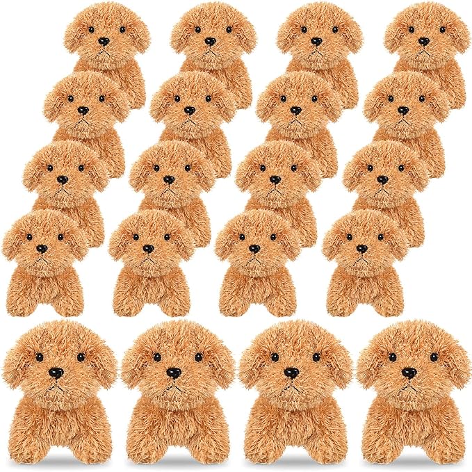 Sosation 20 Pcs 4.72 Inch Mini Puppy Stuffed Animal Adopt a Puppy Favors Small Push Dogs Bulk Valentines Party Gifts for Kids Birthday Easter Fillers Carnival Prize (Cute,Light Brown)