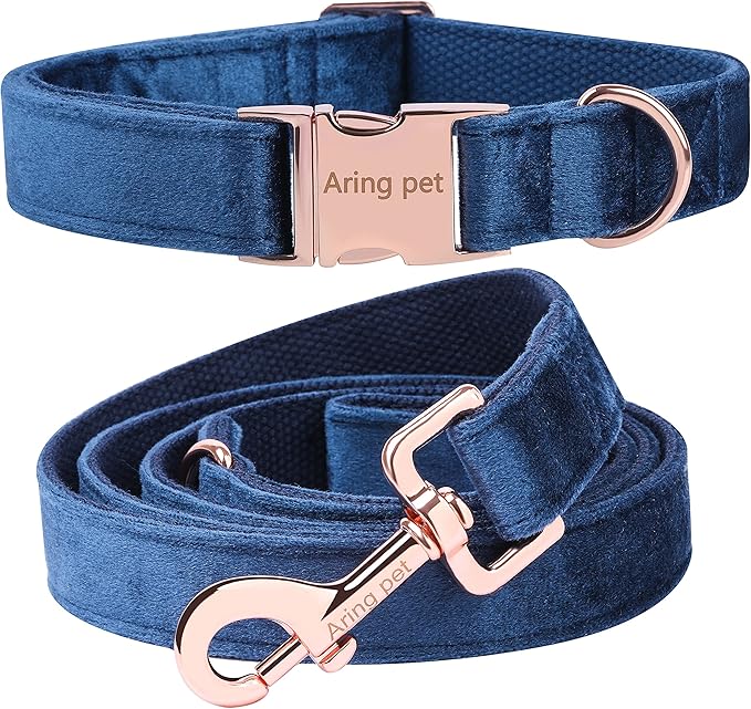 ARING PET Velvet Dog Collar and Leash Set, Soft Dog Collar and Leash, Adjustable Collars for Dogs
