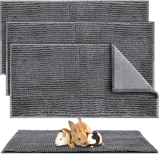 Amylove 4 Pcs Guinea Pig Cage Liner Guinea Pig Bedding Dog Door Mat for Muddy Pet Paws Washable Chenille Pee Pads Small Animal Sleeping Bed for Bunny Hamster(47 x 24 Inch,Rectangular,Dark Gray)