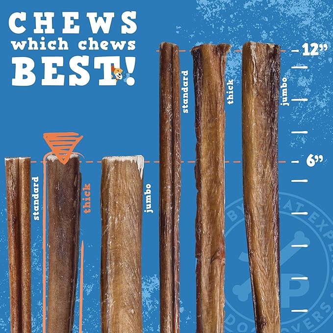 Jack&Pup 6 Inch Bully Sticks for Medium Dogs (3 Pack) Single Ingredient Dog Chews Long Lasting, Pizzle Sticks for Dogs
