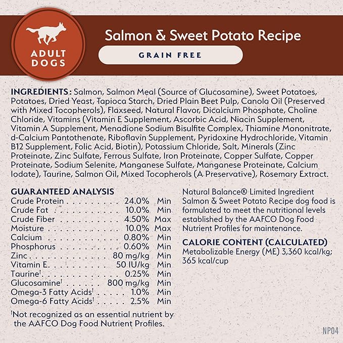 Natural Balance Limited Ingredient Adult Grain-Free Dry Dog Food, Salmon & Sweet Potato Recipe, Single Protein, Sensitive Stomach & Skin Support that is Vet Recommended, 24lb (Pk of 1)