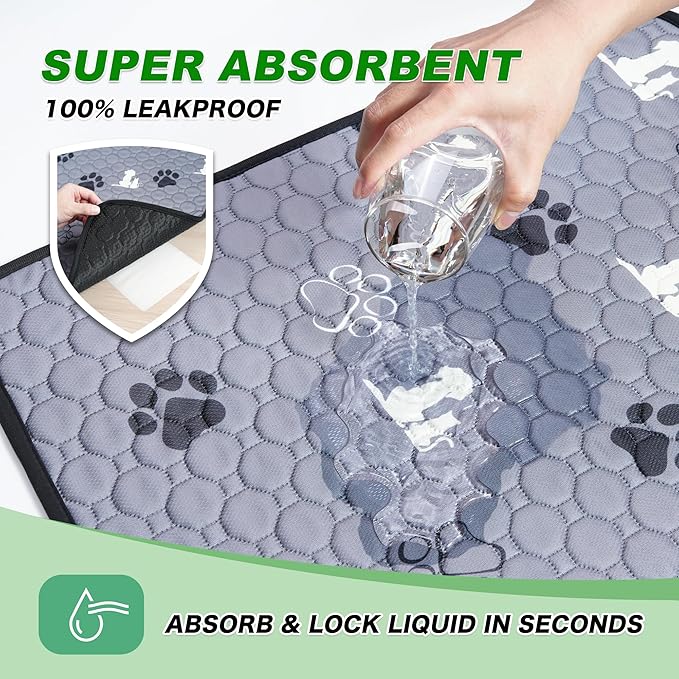 Washable Pee Pads, Puppy Pee Pad for Dogs, 1 Pack Absorbent Reusable Training Dog Pads Pet Puppy Pads, Non-Slip Potty Pads for Whelping, Playpen, Crate, Bed, Grey 63"x63"