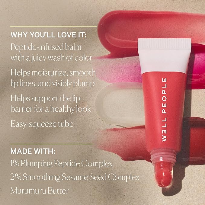 Well People Poutlove Peptide Lip Balm, Hydrating Sheer Tinted Lip Treatment with Peptide Complex, Murumuru Butter & Sesame Seed Complex for a Plumper, Smoother-Looking Pout, Dragon Fruit