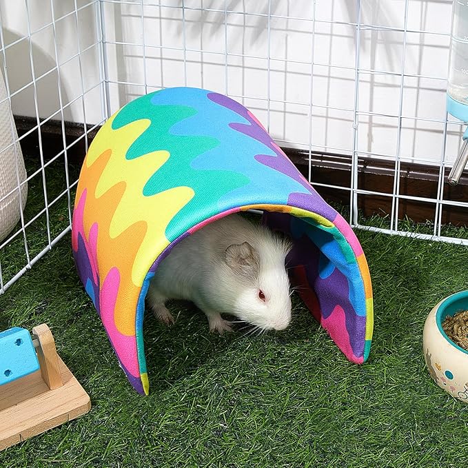 Bienbee Guinea Pig Tunnel, Guinea Pig Hideout, Washable Rabbit Tunnel and Bunny House, Rabbit Toys in Cages for Guinea Pig Bunny Rabbit Small Animal Rainbow Wave