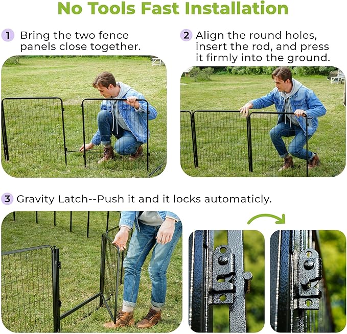 SunsGrove Dog Playpen Outdoor, Heavy Duty 32 Inch 16 Panels Dog Playpen for Small and Medium Dogs, Free and Safe Play Dog Fence Indoor, Black