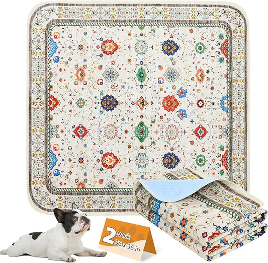 KOOLTAIL Washable Pee Pads for Dogs, 2 Pack Super Absorbent Reusable Puppy Training Pads Waterproof, Nonslip and Leak-Proof Dog Pee Pads, Large Pet Mats Whelping Pads for Floor, Crate, Couch 36"x36"