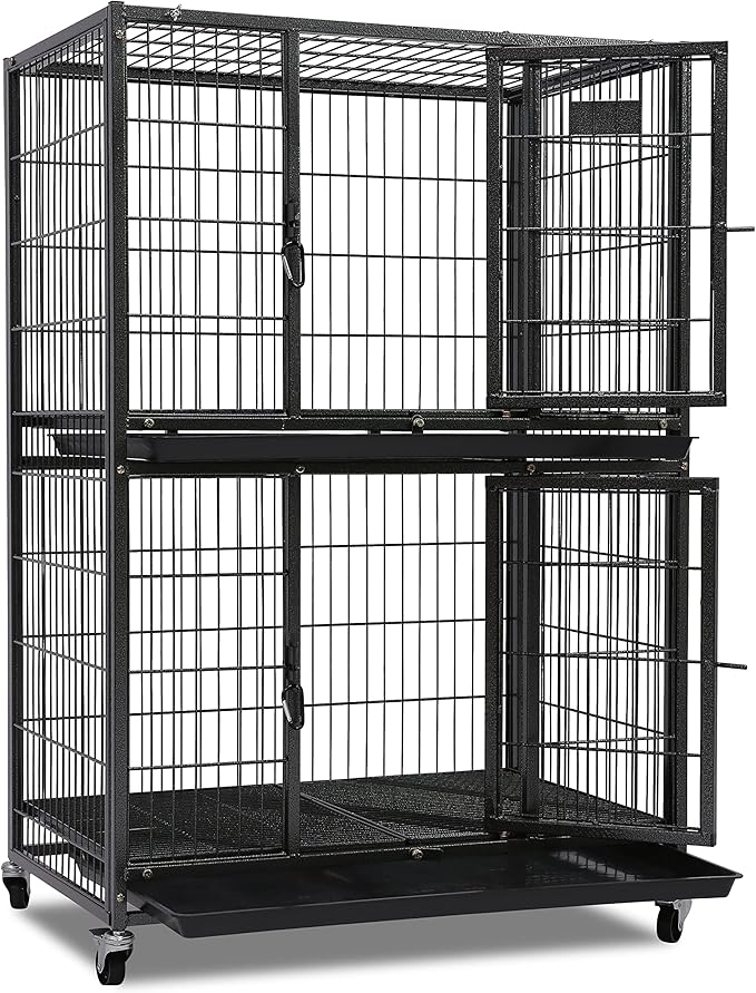 Homey Pet 31 Inch Stackable Heavy Duty Dog Crate Cage Kennel with Four Lockable Wheels, Removable Tray, Escape Proof Wire Drop Dog Crates for Small Dogs (Two Tiers)