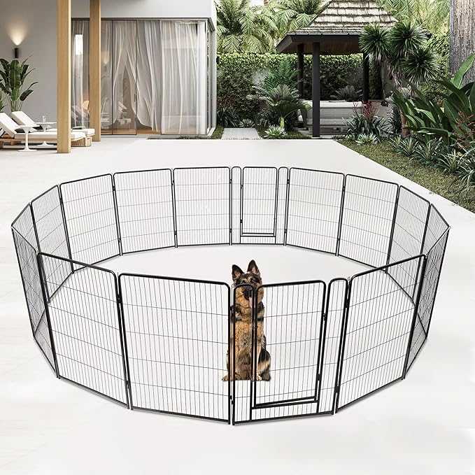 BestPet Indoor Dog Playpen,40inch 16 Panels Dog Pen Fence Outdoor Pet Playpen with Gravity Lock & Wide Door Pet Exercise Pen for RV Camping Yard, Black