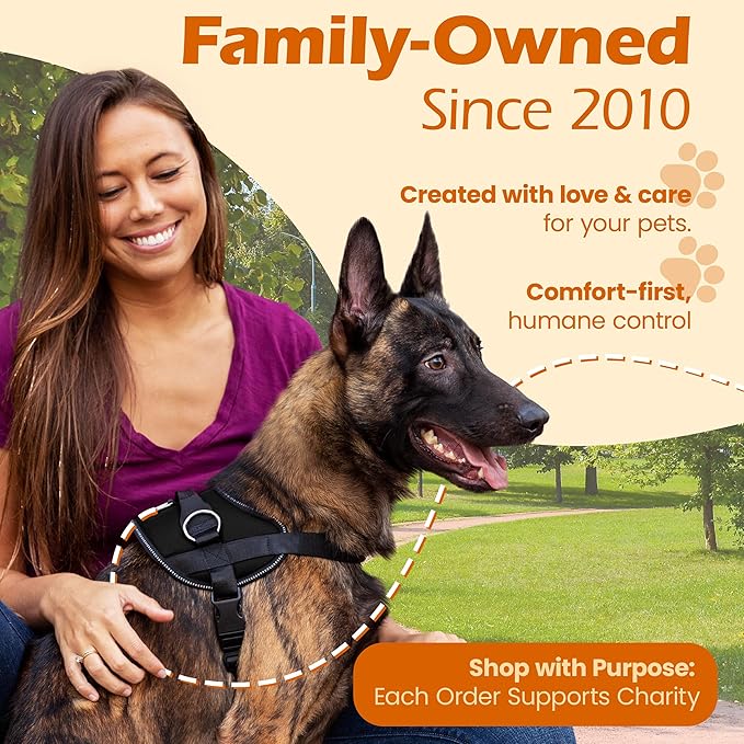 Bark Appeal Black No-Pull Dog Harness for Large to Extra Large Sized Pets – Adjustable, Reflective Vest with 3 Leash Clips for Added Control, Easy Walks & Training – XL