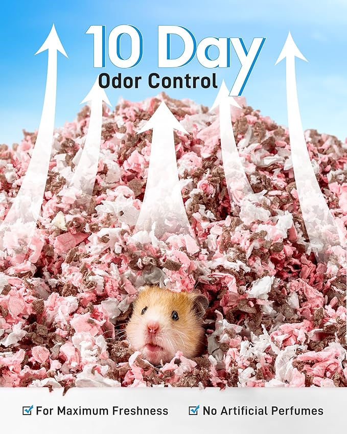 BUCATSTATE Hamster Bedding 70L, 99% Dust-Free Guinea Pig Paper Bedding Odor Control Paper Bedding, Cozy Small Animal Bedding for Rabbit Rat Syrian Dwarf Hamsters Gerbils (Blossom)