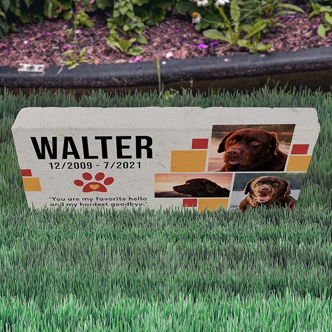 Personalized Pet Memorial with Keepsake Photo on Limestone - Headstones, Garden Stones, and Grave Markers for Dogs - Dog Memorial Stone, Pet Memorial Gifts - 12”x 6”x1.25" (C. Walter Design)