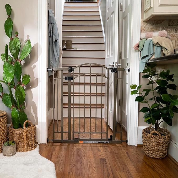 Ingenuity Decorative Extra Tall Baby Gate & Dog Gate, 28.5"-48" Wide, 36" Tall, Hardware or Pressure Mounted, Install on Top or Bottom of Stairs, Banister, or Doorway - Bronze