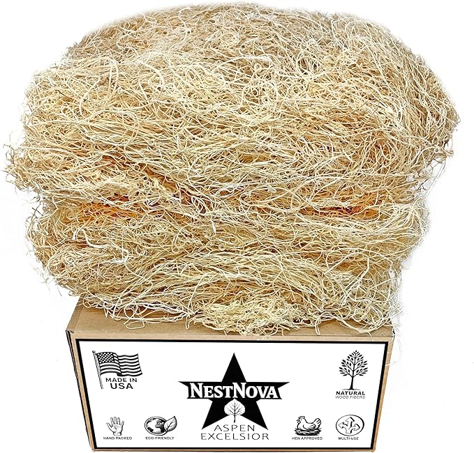 NestNova™ Aspen Excelsior, 2 lb Box of USA-Grown Aspen Fiber. Eco-Friendly Material for Chicken coops, Small pet Bedding, Crafts, and Gift Baskets. Biodegradable and Hand Packed. 3 Boxes (6 lbs)
