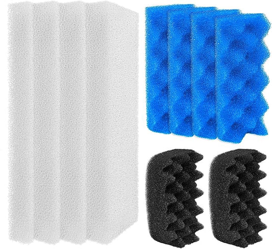 10 Pack Bio Foam Compatible with Fluval 206 & 207 Canister Filter, Filter Sponge Replacement Aquarium Filter Media for Biological Filtration, Including Blue White Black Filter Media Replacement Kit