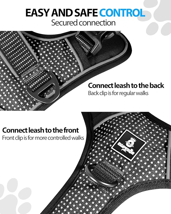 Emperor Pets Black Reflective Dog Harness Medium Sized Dog - No Pull Dog Harness with 2 Leash Clips, Premium Oxford Soft Padded Harness Medium Size Dog, No Choke Design, Medium Dog Harness (M, Black)