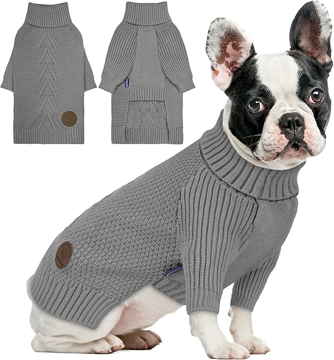 cyeollo Small Dog Sweater with Long Sleeves Turtleneck Knitted Warm Dog Clothes Puppy Sweaters for Small Dogs, Grey S