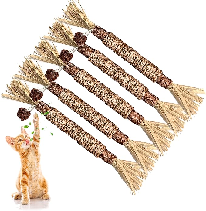 5 Pack Silvervine Cat Toy, Silvervines Sticks Cat Toys for Indoor Cats, Cat & Kitten Chew Toys for Aggressive Chewers, Cat Dental Toy for Kitten Teeth Cleaning, Matatabi Silvervine for Cats