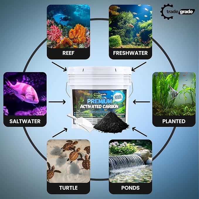 TradeGrade Premium Activated Carbon – Bulk Bucket | High-Performance Aquarium Filter Media for Crystal Clear Water | Granulated Activated Charcoal for Fish Tank Filters & Water Purification (1 Gallon)